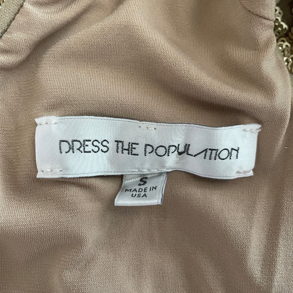 Dress The Population Tabitha Gold Sequin Mesh Art Deco Mini Dress - Picture 8 of 8